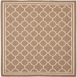 Courtyard Brown/Bone 8 ft. x 8 ft. Square Geometric Indoor/Outdoor Patio  Area Rug