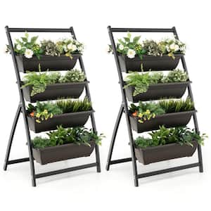 4 ft. 4-Tier Black Metal Vertical Raised Garden Bed Elevated Planter Box with 4 Container Boxes (2-Pack)