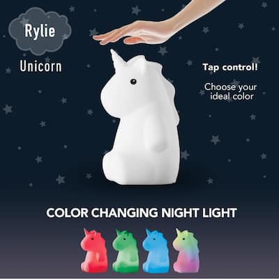 Rylie Unicorn MultiColor changing Integrated LED Rechargeable Silicone Night Light Lamp, White