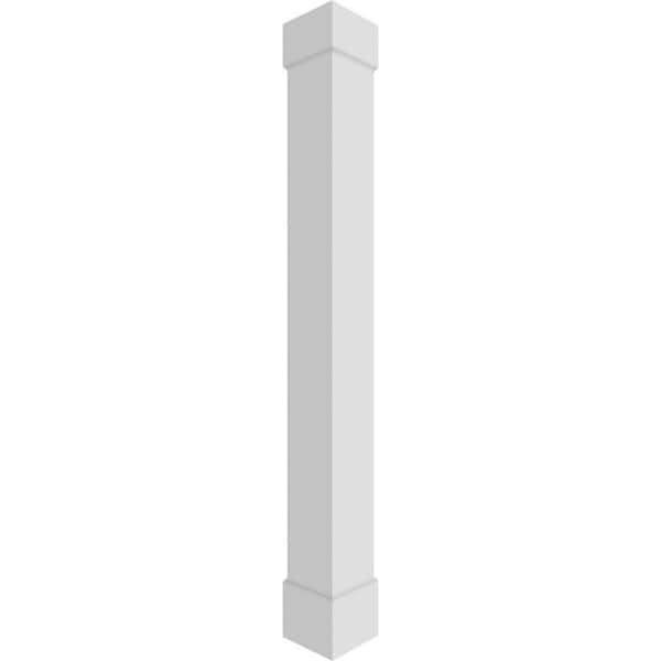 Ekena Millwork 9-5/8 in. x 9 ft. Premium Square Non-Tapered Smooth PVC Column Wrap Kit, Standard Capital and Base