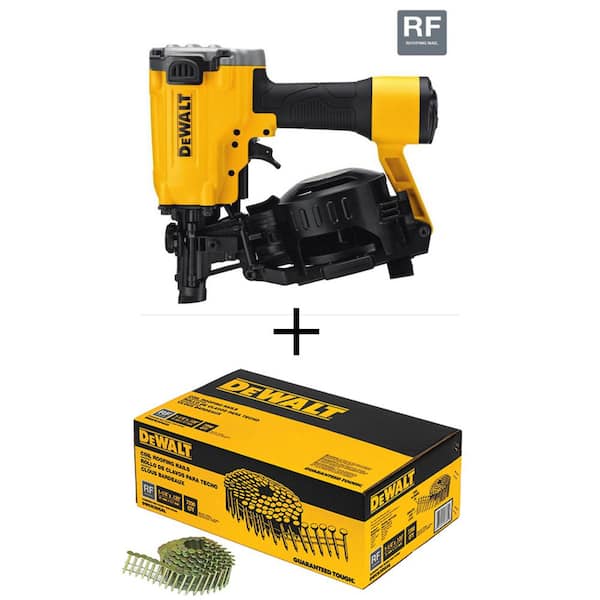 DEWALT Pneumatic 15-Degree Coil Roofing Nailer and 1-1/4 in. x 0.120 Gal. Galvanized Steel Coil Roofing Nails (7,200 Pack)