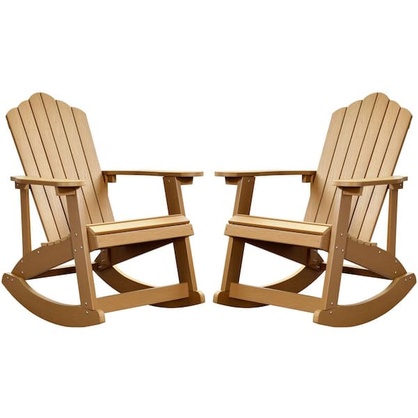 HOOOWOOO Rocky Classic Teak Color Rocking Plastic Outdoor Recycled Adirondack Chair (2-Pack)