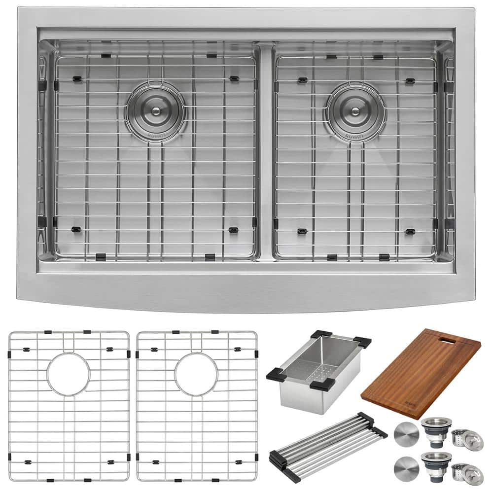 33" Stainless Steel Farmhouse Double Bowl Kitchen Sink