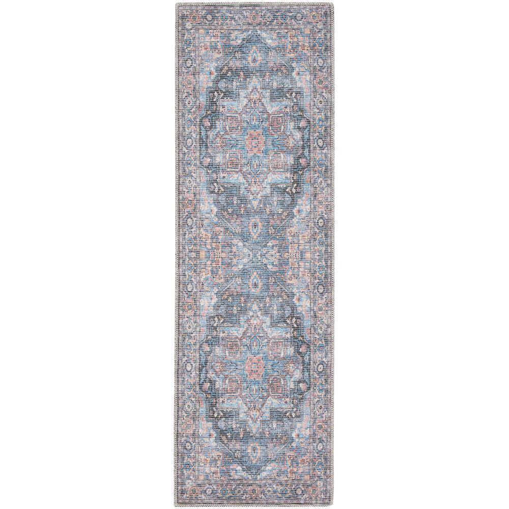 Light Blue Multi Floral Cotton Chenille Runner Rug 2' x 6'