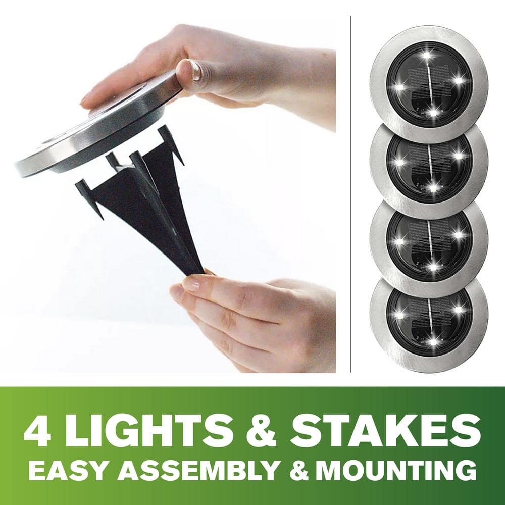 Stainless Steel Solar LED Pathway Disk Lights, Set of 8