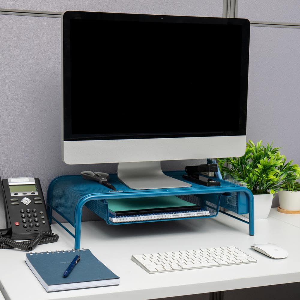 Turquoise Metal Mesh Monitor Stand with Storage