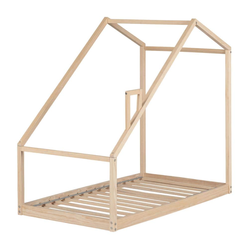 Natural Wood Scandinavian Toddler House Bed Frame with Drawer