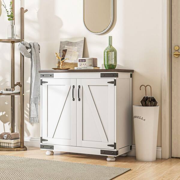Honette Wide Stole （Natural） HOMCOM White 31.1 in. Accent Cabinet with 3 Adjustable