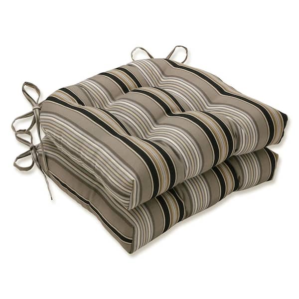 Pillow Perfect Striped 16 x 15.5 Outdoor Dining Chair Cushion in Black/Grey (Set of 2)