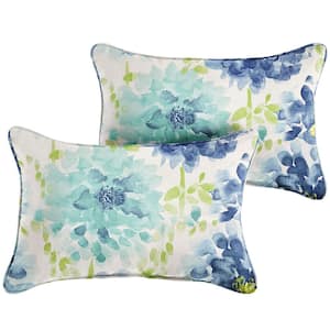 20 in. x 13 in. x 6 in. Gardenia Seaglass Rectangular Indoor/Outdoor Corded Lumbar Pillows (Set of 2)