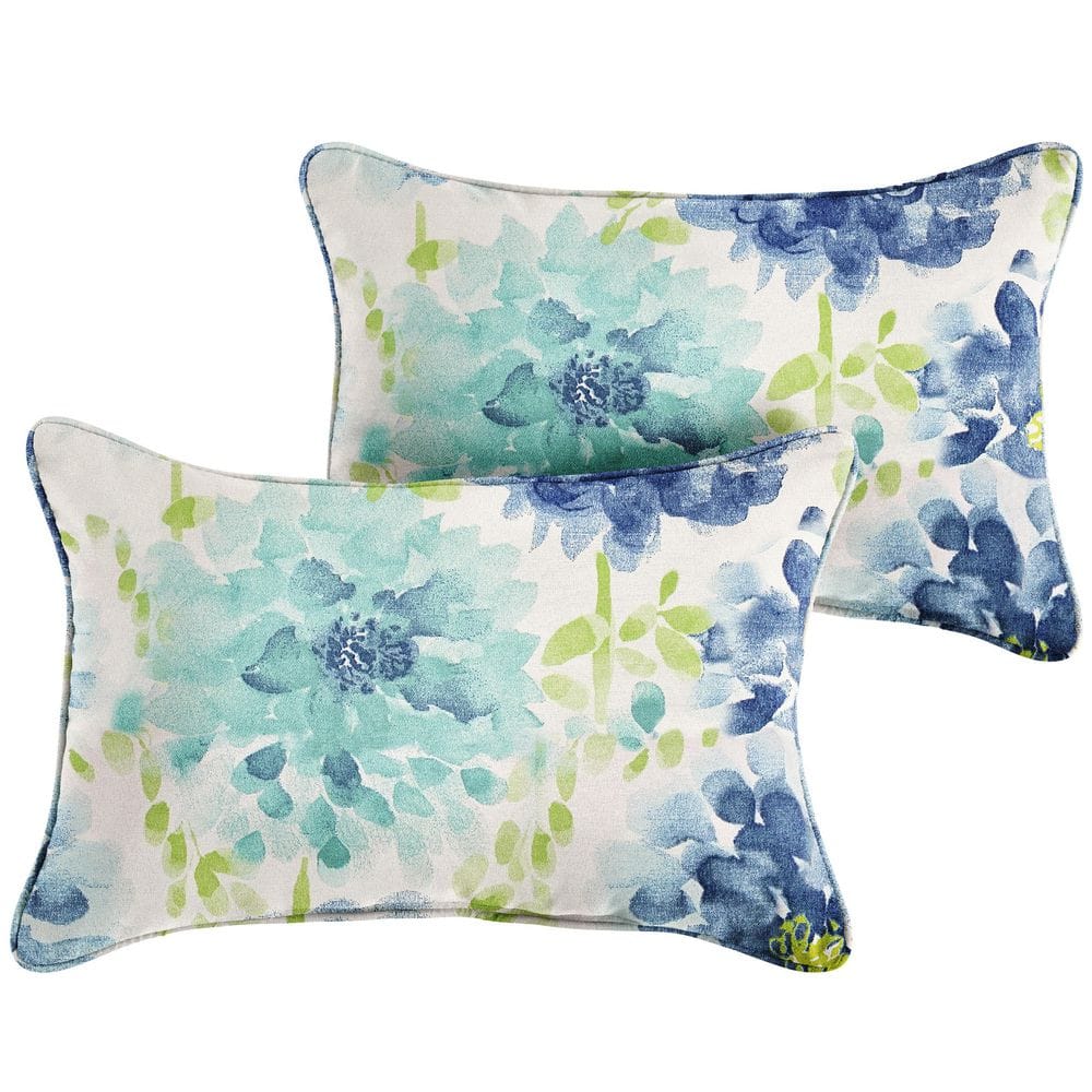 Sorra Home 18 in. x 18 in. x 6 in. Gardenia Seaglass Square Outdoor/Indoor Knife Edge Throw Pillow (Set of 2)