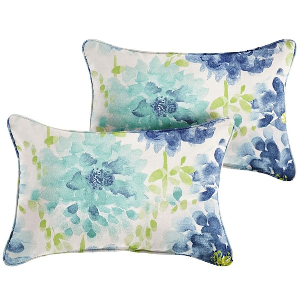 SORRA HOME 24 in. x 14 in. x 6 in. Gardenia Seaglass Rectangular Indoor/Outdoor Corded Lumbar Pillows (Set of 2)