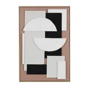 1-Panel Geometric Textured Framed Wall Art Print with Abstract Black and White Shapes and Fabric Backing 37 in. x 25 in.