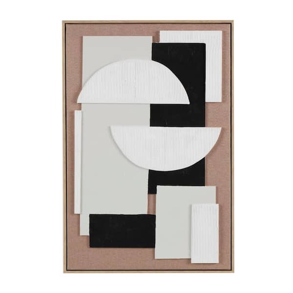 Litton Lane 1-Panel Geometric Textured Framed Wall Art Print with Abstract Black and White Shapes and Fabric Backing 37 in. x 25 in.