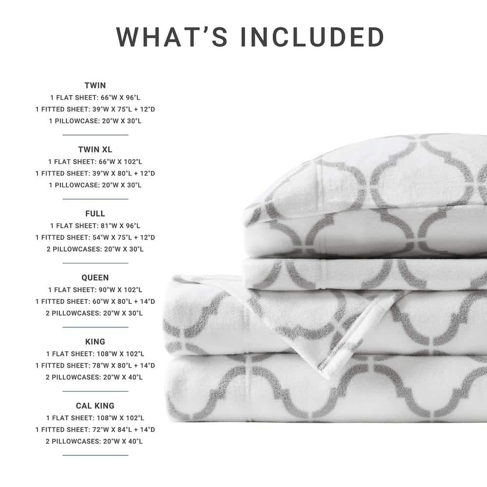 Twin Grey Geo Microfiber Flannel Sheet Set