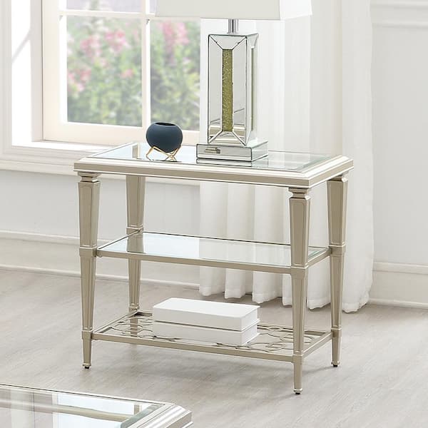 Acme Furniture Zaba 28 in. Glass Top and Silver Finish Rectangle