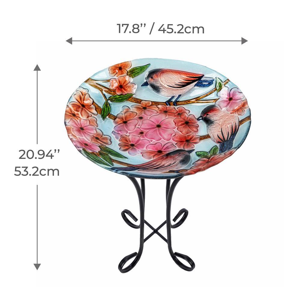 17.8" Multicolor Glass Birdbath with Metal Stand