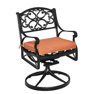 Sanibel Black Swivel Rocking Cast Aluminum Outdoor Dining Chair with Coral Chair Cushion