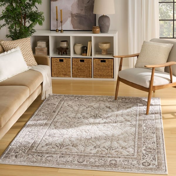 Dekor 4 ft. x 6 ft. Ivory Brown Diamond Traditional Area Rug