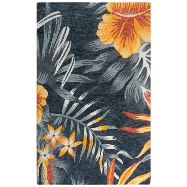 ALORA DECOR Mirage Charcoal/Multicolor 5 ft. x 8 ft. Tropical/Floral Polyester Area Rug