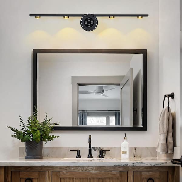 24 in. 4-Light Black Modern LED Vanity Light Bar, Wireless Wall Sconce, Battery Operated, Dimmable (1-​Pack)​