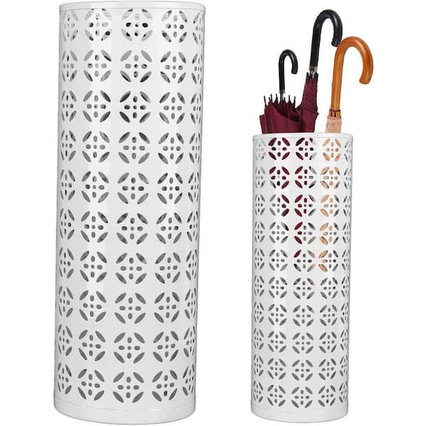 Umbrella Stand White Metal with Hollow Design Compact Organizer