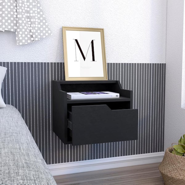 Unbranded Black 15.7 in. Particle Board Floating Decorative Rectangular Nightstand, Side Table 1-Drawer with 1-Tiered Top Shelf