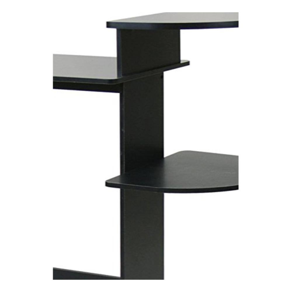 Black Wood Compact Computer Desk with Storage Shelves