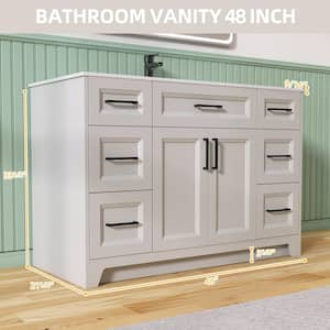 48 in. W x 22 in. D x 34 in. H Single Sink Freestanding Bath Vanity in Gray Bathroom Vanity Cabinet with White Resin Top