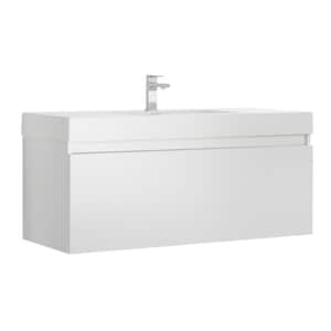 Mezzo 48 in. Modern Wall Hung Bath Vanity in White with Vanity Top in White with White Basin