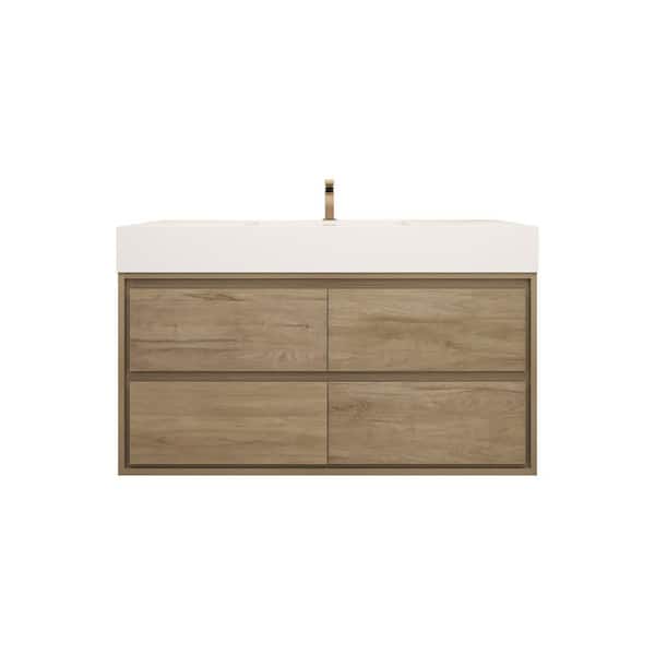Saggie 47 in. W. x 20 in. D x 28 in. H Single Sink Floating Bath Vanity in White Oak with White Acrylic Top