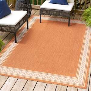 Lucia Classic Diamond Border Orange/Cream 3 ft. x 5 ft. Indoor/Outdoor Area Rug