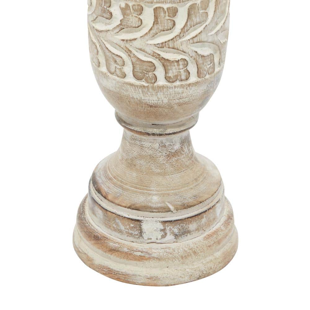 Rustic Whitewashed Wood Carved Candle Holders, Set of 3