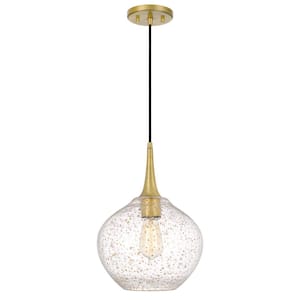 Hive 11 in. x 11 in. x 15 in. 1-Light Vintage brass Finish Gold Flakes Glass Pendant