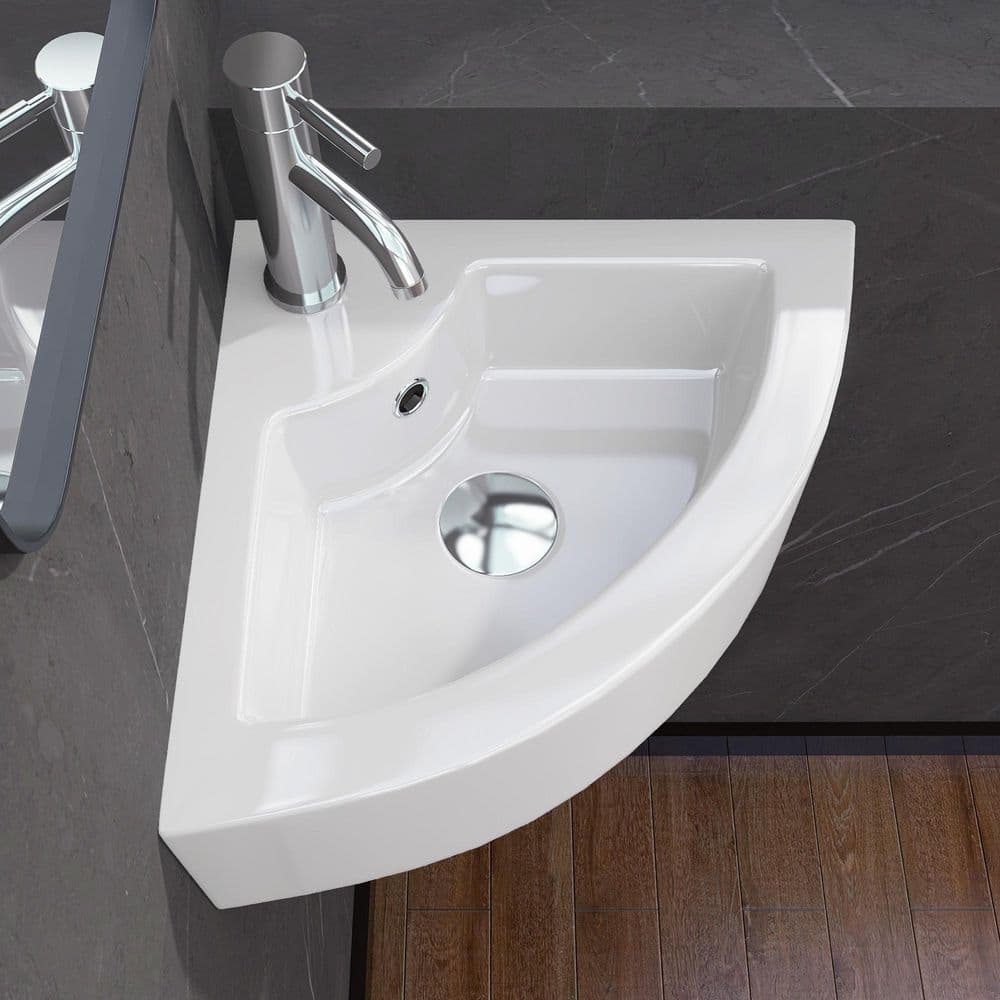 Dert 13 x 13 x 5 in. Corner Ceramic Wall-Mount Bathroom Sink in White Vessel Wall-Hung with Overflow price history on PriceWatchPro