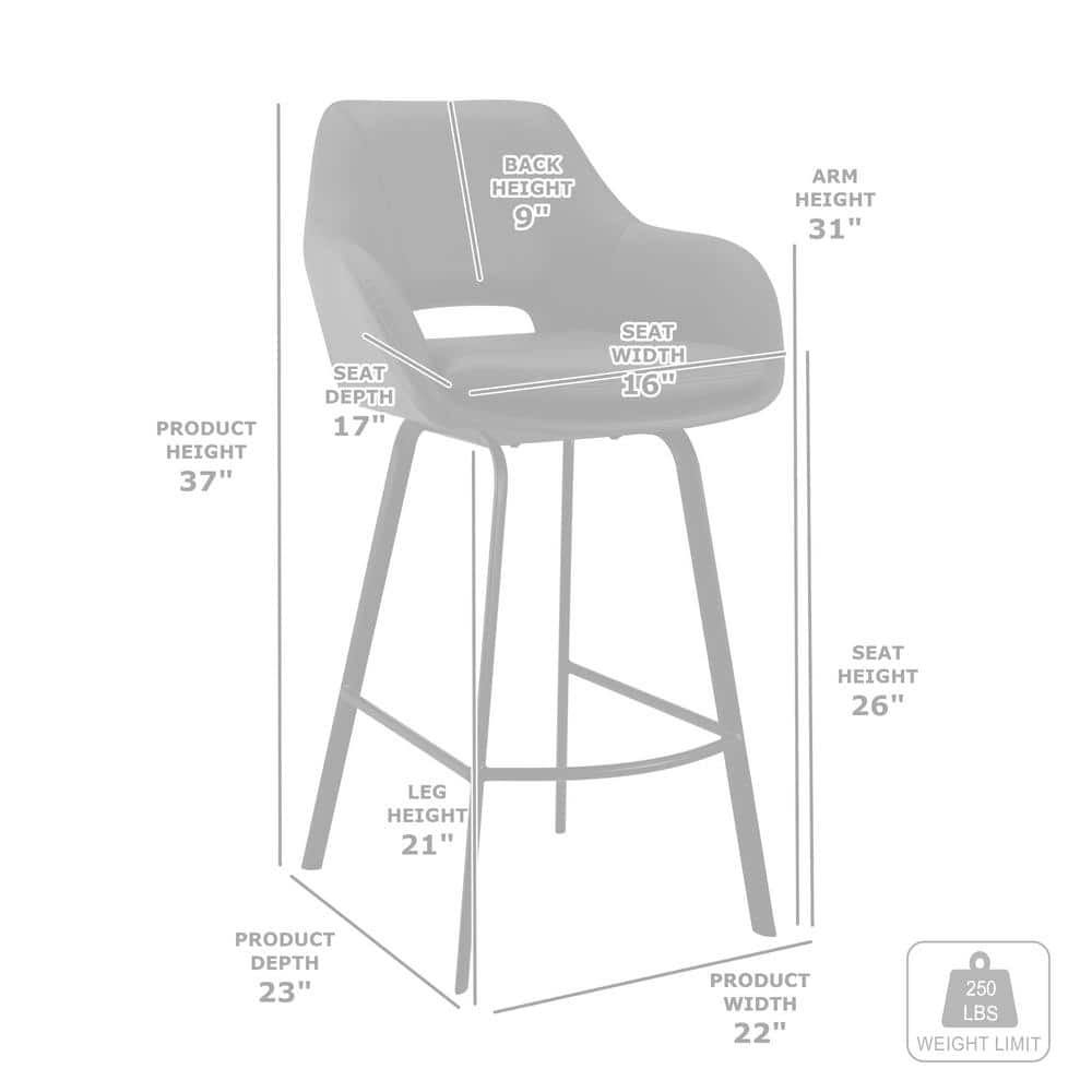 Gray Faux Leather and Black Metal Swivel Counter Stool