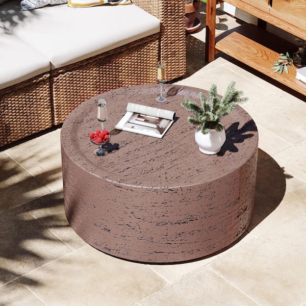 28 in. Outdoor Round Magnesium Oxide Coffee Table in Rust Red