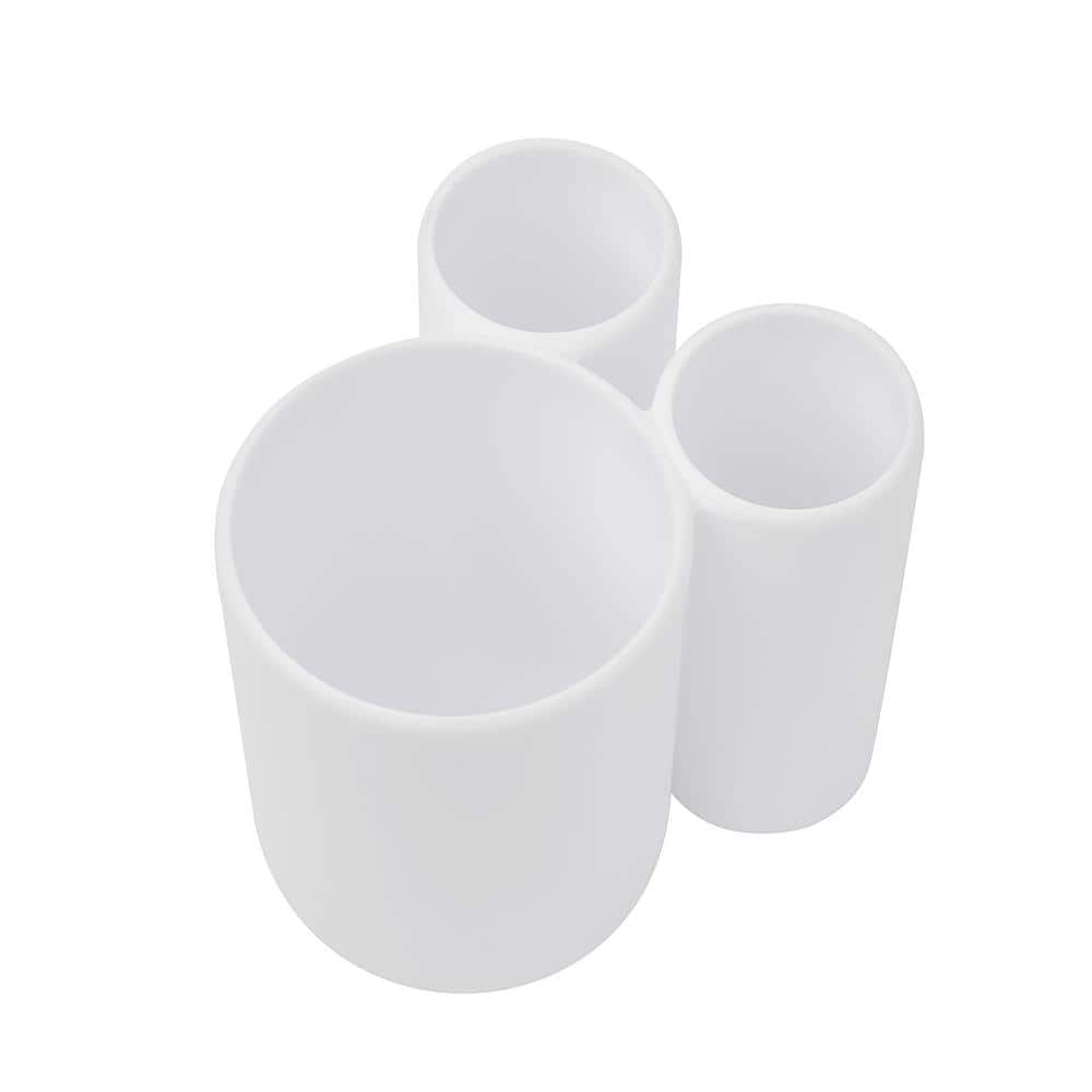 White Round Plastic Toothbrush Holder with Compartments