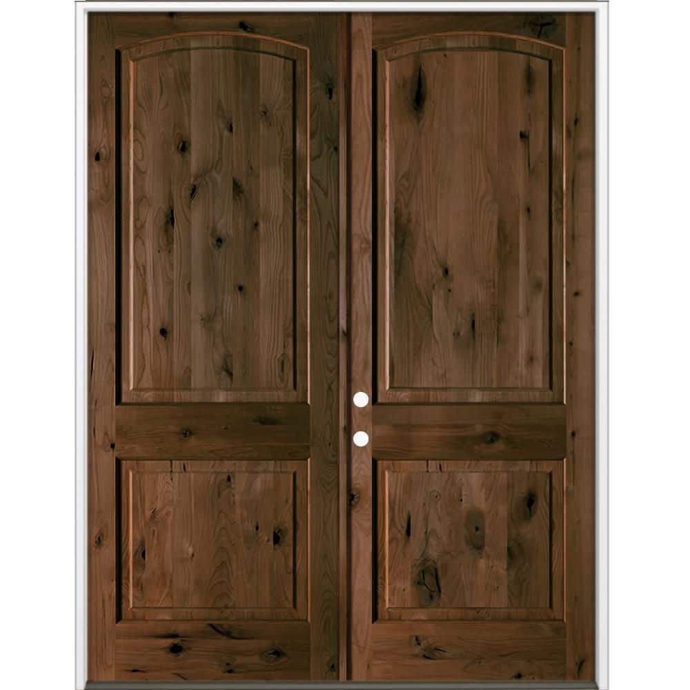 60 in. x 96 in. Rustic Knotty Alder 2-Panel Arch-Top Active Right Double BEHR Espresso Stain Wood Prehung Front Door price history on PriceWatchPro