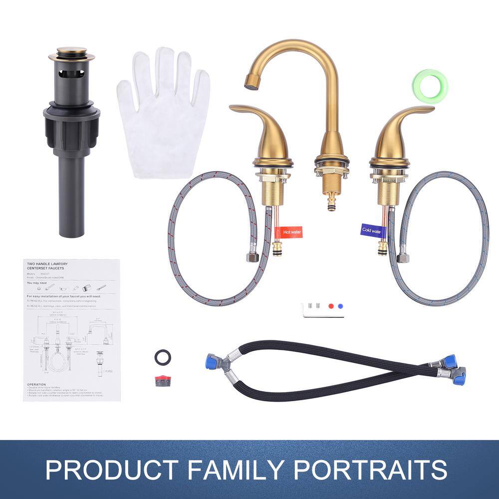 8 Inch Brushed Gold Double Handle Widespread Bathroom Faucet