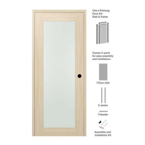 Belldinni 36 in. x 96 in. Left-Hand Solid Composite Core Full Lite Frosted Glass Loire Ash Wood Single Prehung Interior Door
