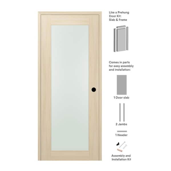 Belldinni 18 in. x 80 in. Left-Hand Solid Composite Core Full Lite Frosted Glass Loire Ash Wood Single Prehung Interior Door