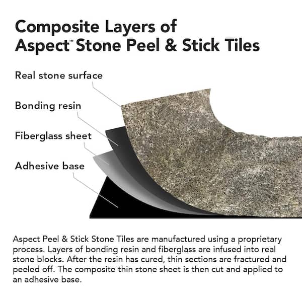 Aspect Peel and Stick Stone Backsplash Raised Titanium Single Tile