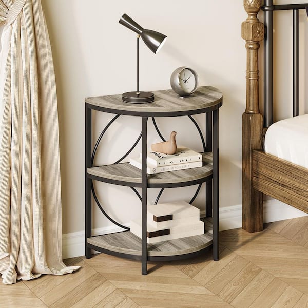 Kerlin 23.6 in. Gray Half Round Wood End Table Set of 2,3-Tier Side Table with Storage for Living Room, Bedroom