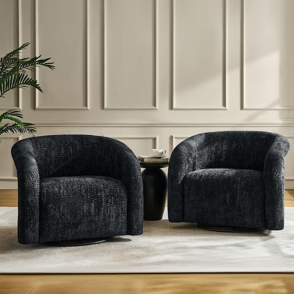 Olivia Black Boucle Fabric Swivel Accent Chair (Set-2)