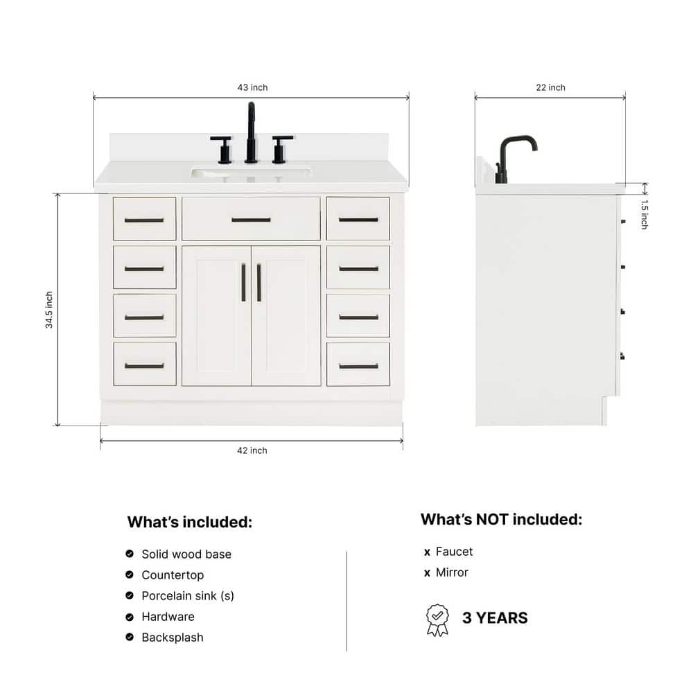 Hepburn 43" White Hardwood Freestanding Single Vanity Set