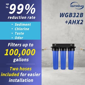 3-Stage Whole House Water Filtration System w/ 3/4 in. Push-Fit Stainless Steel Hose Connectors and Ball Valve