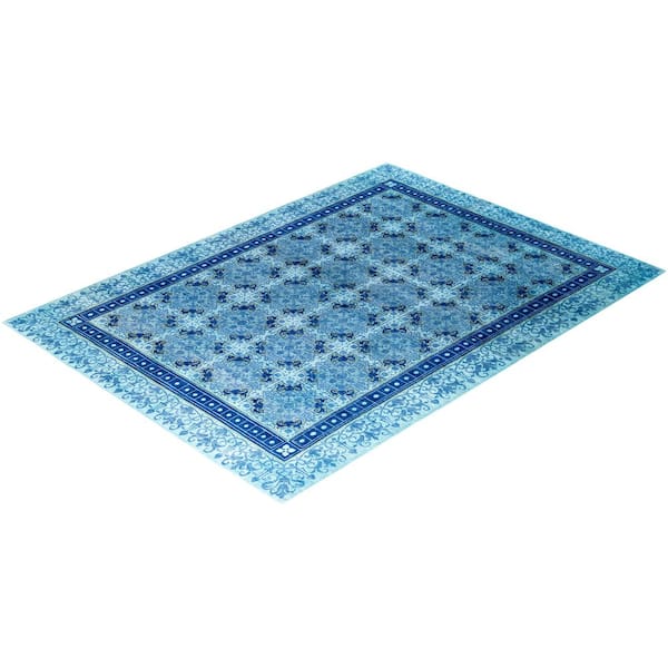 Overdyed Blue 9 ft. x 12 ft. Solid Wool Indoor Area Rug