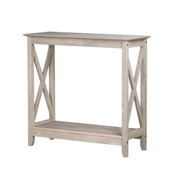 SAINT BIRCH Lambert 31.5 in. Washed Gray Rectangle Wood Console Table with Shelf