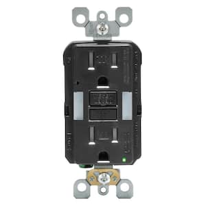 15 Amp Self-Test SmartlockPro Combo Duplex Guide Light and Tamper Resistant GFCI Outlet, Black
